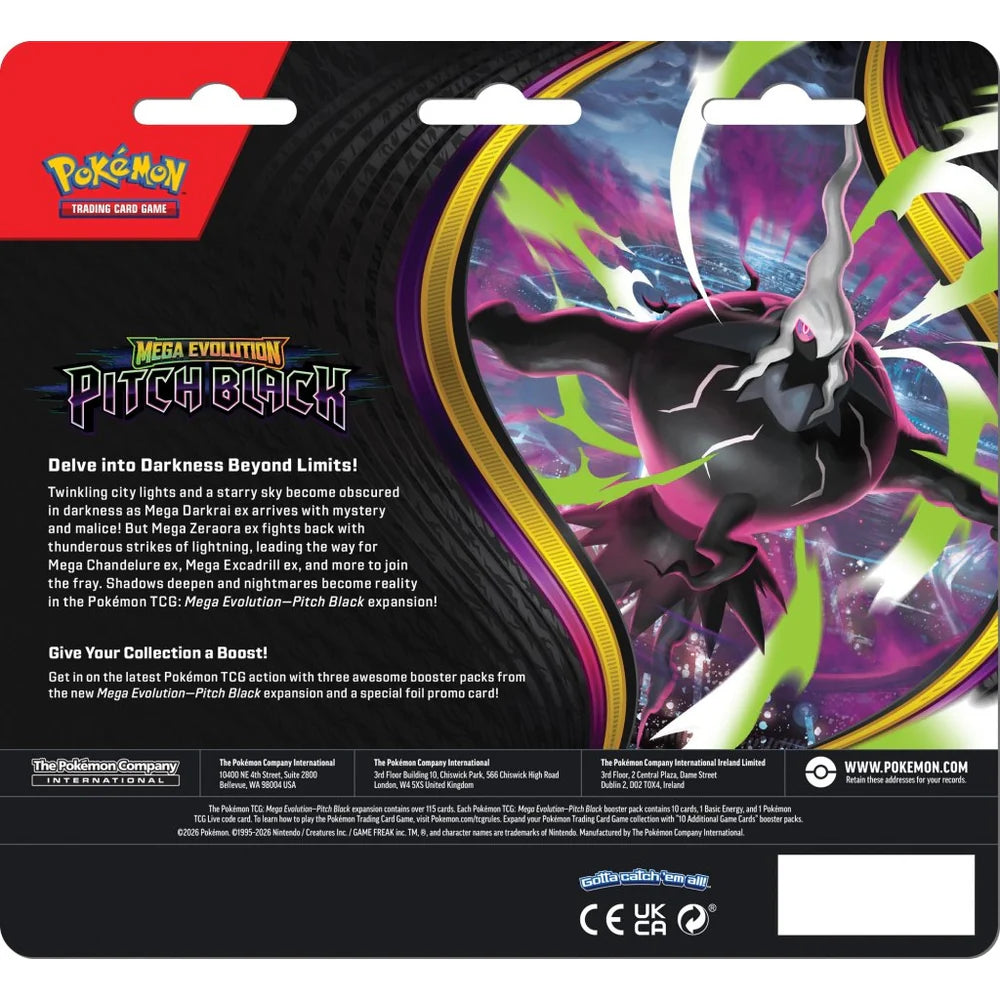 LIMIT 1 PER PERSON Pokemon TCG: Mega Evolution Pitch Black 3-Booster Blister
