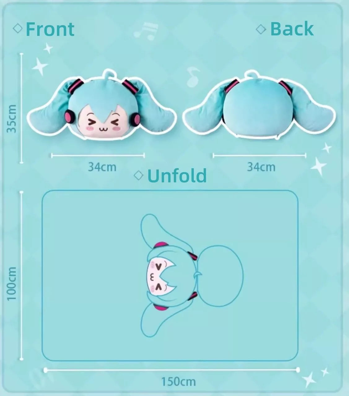 Moeyu Hatsune Miku Squinting Eyes Series Multifunctional Pillow Blanket