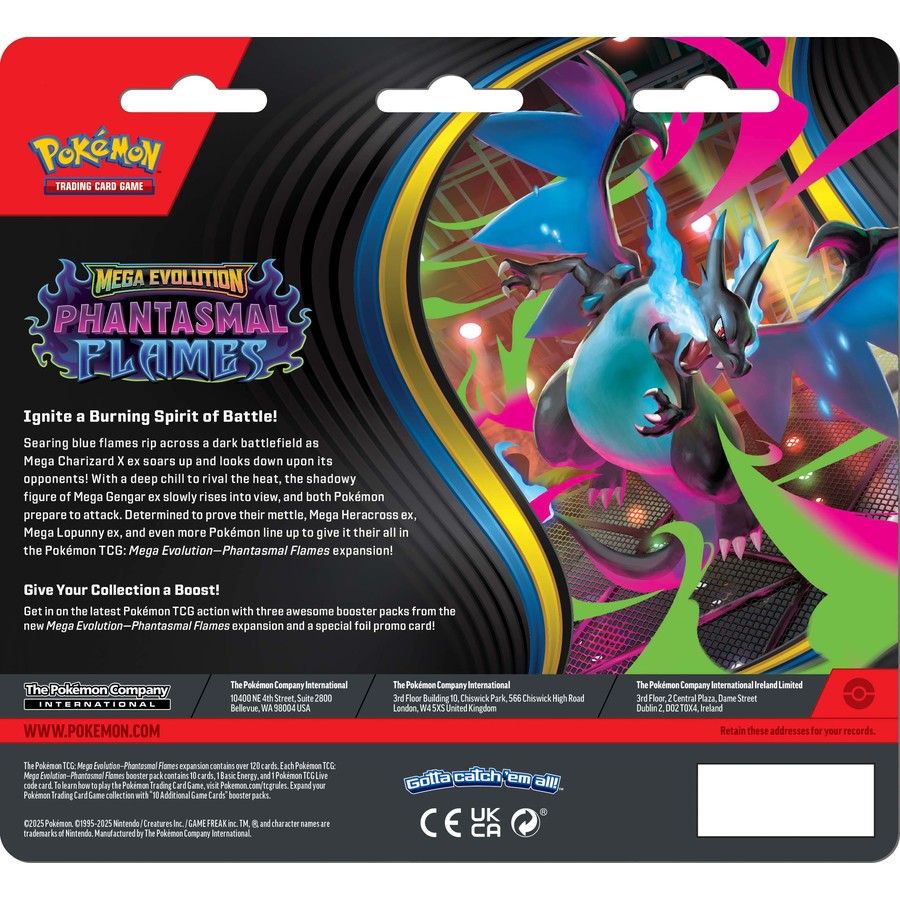 LIMITED TO 1 PER PERSON Pokemon TCG: Mega Evolution—Phantasmal Flames Three-Booster Blister