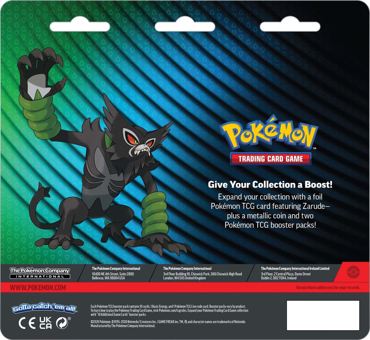 LIMIT 1 PER PERSON Pokemon TCG: Zarude 2-Pack Blister